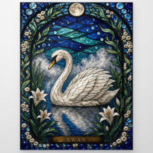 Schwan, Weiße Lilie Buntglas Postkarte