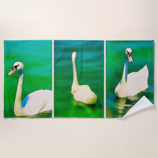 Schwäne am Balaton – Triptychon Strandtuch (Vorderseite)