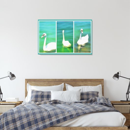 Schwäne am Plattensee - Triptychon Leinwanddruck (Insitu (Schlafzimmer))