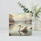 Schwäne am See Einladung zum Geburtstag (Stehend Vorderseite)