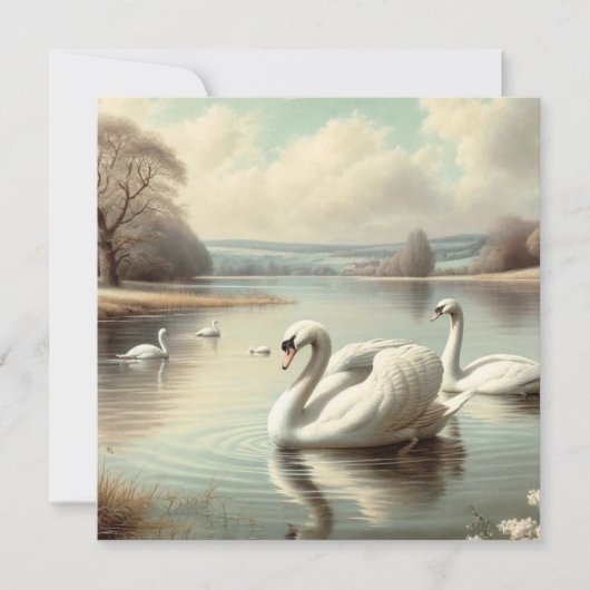 Schwäne am See Einladung zum Geburtstag (Vorderseite)