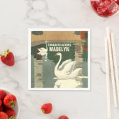 Schwäne am See Herzlichen Glückwunsch Antikes Weiß Serviette (Beispiel)