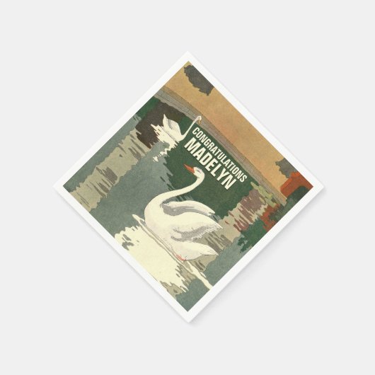 Schwäne am See Herzlichen Glückwunsch Antikes Weiß Serviette (Ecke)