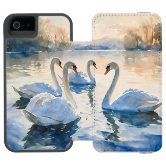Schwäne auf dem See Aquarellmalerei Incipio Watson™ iPhone 5 Geldbörsen Hülle