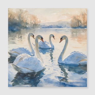 Schwäne auf dem See Aquarellmalerei Magnetkarte
