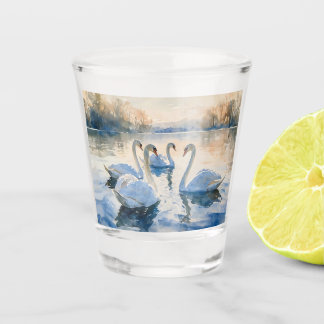 Schwäne auf dem See Aquarellmalerei Schnapsglas