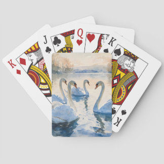 Schwäne auf dem See Aquarellmalerei Spielkarten
