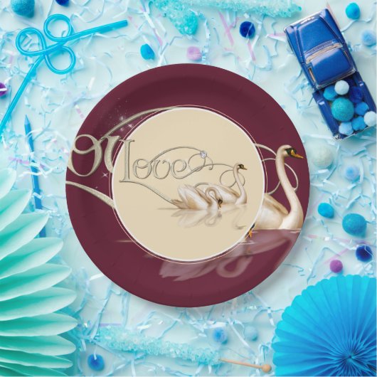 Schwäne aus Papierplatten und Lieben Pappteller (Party)