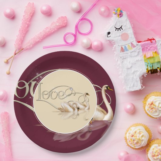 Schwäne aus Papierplatten und Lieben Pappteller (Party)