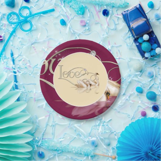 Schwäne aus Papierplatten und Lieben Pappteller (Party)