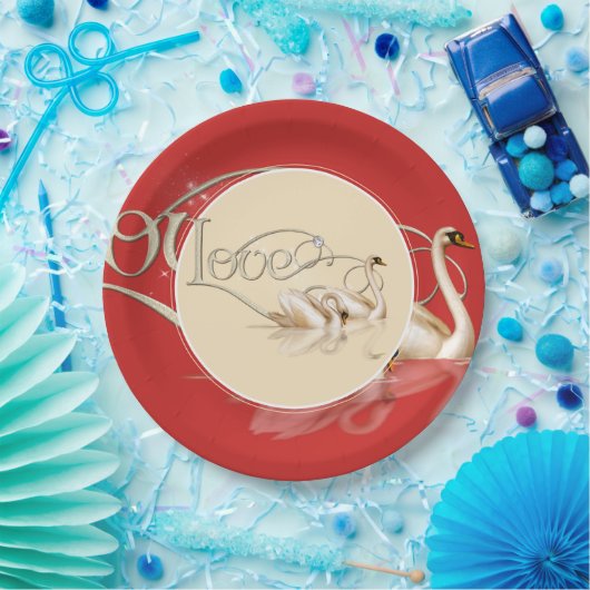 Schwäne aus Papierplatten und Lieben Pappteller (Party)