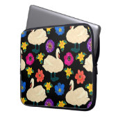 Schwäne, Blume, handgezeichnet schwarzer Hintergru Laptopschutzhülle (Vorderseite Links)