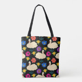 Schwäne, Blume, handgezeichnet schwarzer Hintergru Tasche (Rückseite)