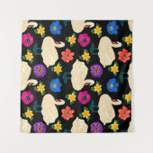 Schwäne, Blume, handgezeichnet schwarzer Hintergru Wandteppich (Vorderseite (Horizontal))