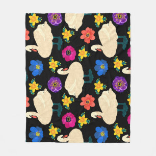 Schwäne, Blumen, handgezeichneter schwarzer Hinter Fleecedecke