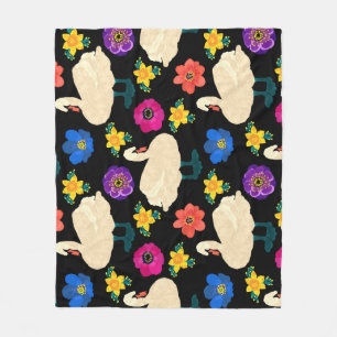 Schwäne, Blumen, handgezeichneter schwarzer Hinter Fleecedecke