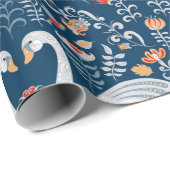 Schwäne, Fische, Blume auf blauem Hintergrund. dek Geschenkpapier (Rolleneckpunkt)