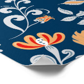 Schwäne, Fische, Blume, Volksmuster. Poster (Ecke)