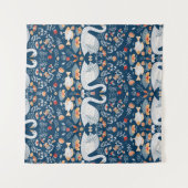 Schwäne, Fische, Blume, Volksmuster. Wandteppich (Vorderseite (Horizontal))