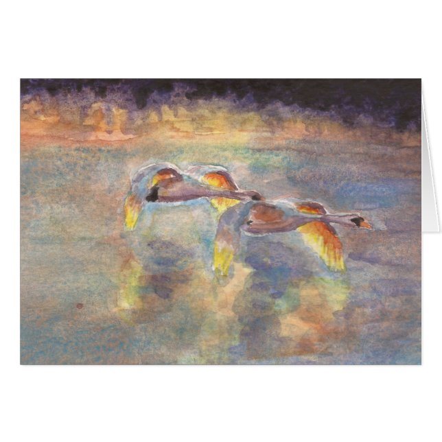 Schwäne gingen Zuhause am Sonnenuntergang voran (Vorderseite (Horizontal))