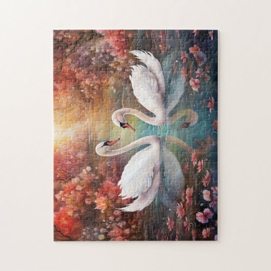 Schwäne im Herbst Puzzle (Vertikal)