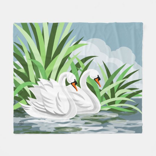Schwäne im Wasser Fleecedecke (Vorderseite (Horizontal))