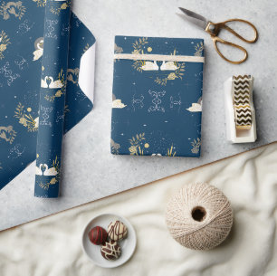Schwäne in Navy und Gold Geschenk verliebt Geschenkpapier