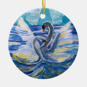 Schwäne "Kunst von Kindern" Keramik Ornament
