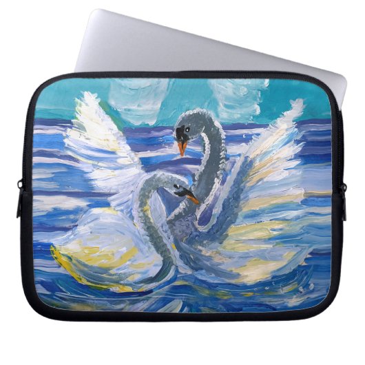 Schwäne "Kunst von Kindern" Laptopschutzhülle (Vorderseite)