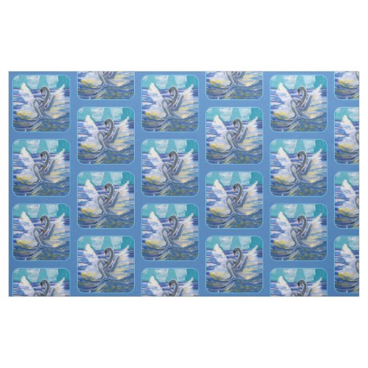Schwäne "Kunst von Kindern" Stoff (Fat Quarter (45,7 x 55,9 cm))