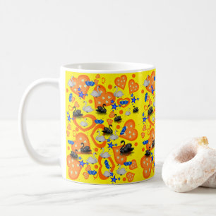Schwäne Orange Herzen Blaue Sterne Gelbe Tasse