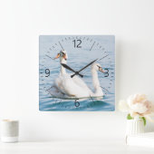 Schwäne Quadratische Wanduhr (Zuhause)