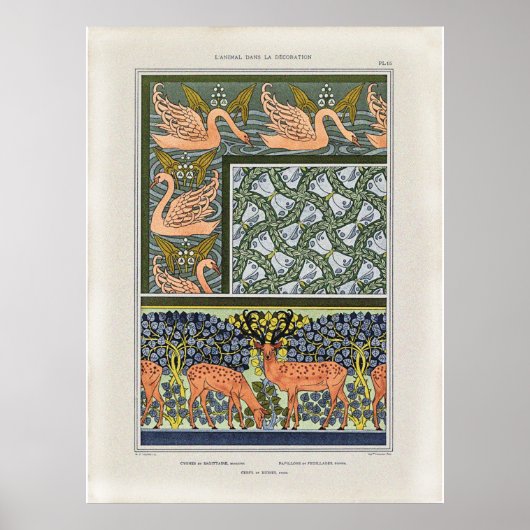 Schwäne, Schmetterlinge und Pflanze aus Pfeilspitz Poster (Vorne)