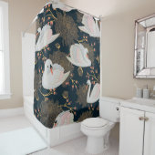 Schwäne und Chrysanthemen, natürliche Muster. Duschvorhang (Beispiel)