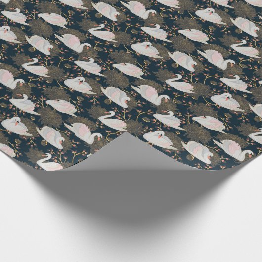 Schwäne und Chrysanthemen, natürliche Muster. Geschenkpapier (Ecke)