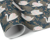 Schwäne und Chrysanthemen, natürliche Muster. Geschenkpapier (Rolleneckpunkt)