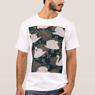 Schwäne und Chrysanthemen, natürliches Muster. T-Shirt