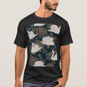 Schwäne und Chrysanthemen, natürliches Muster. T-Shirt