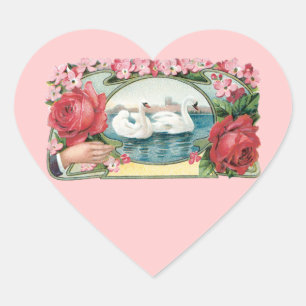 Schwäne und Rose Vintage Art Stickers