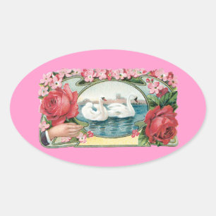 Schwäne und Rose Vintage Art Stickers