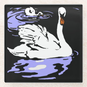 Schwäne von viktorianischen Holzschnitztieren Glasuntersetzer