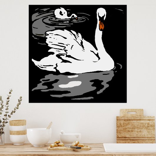 Schwäne von viktorianischen Holzschnitztieren Poster (Küche)