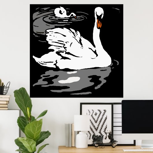 Schwäne von viktorianischen Holzschnitztieren Poster (Heimbüro)