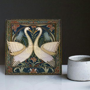 Schwäne William Morris Wanddekoration Art Nouveau  Fliese