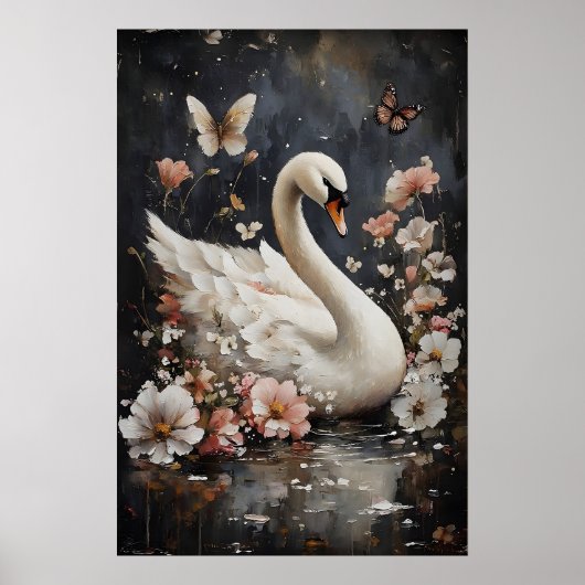 Schwanendruck mit melancholischer Blume, Schwan-Po Poster (Vorne)