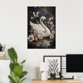 Schwanendruck mit melancholischer Blume, Schwan-Po Poster (Heimbüro)