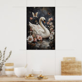 Schwanendruck mit melancholischer Blume, Schwan-Po Poster (Küche)