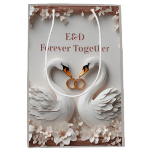 🕊️ Schwanenherz Blumenrahmen Hochzeitskollektion  Mittlere Geschenktüte