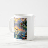 Schwanenherzen im Sonnenuntergangsglück Kaffeetasse (Vorderseite Links)