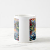 Schwanenherzen im Sonnenuntergangsglück Kaffeetasse (Mittel)